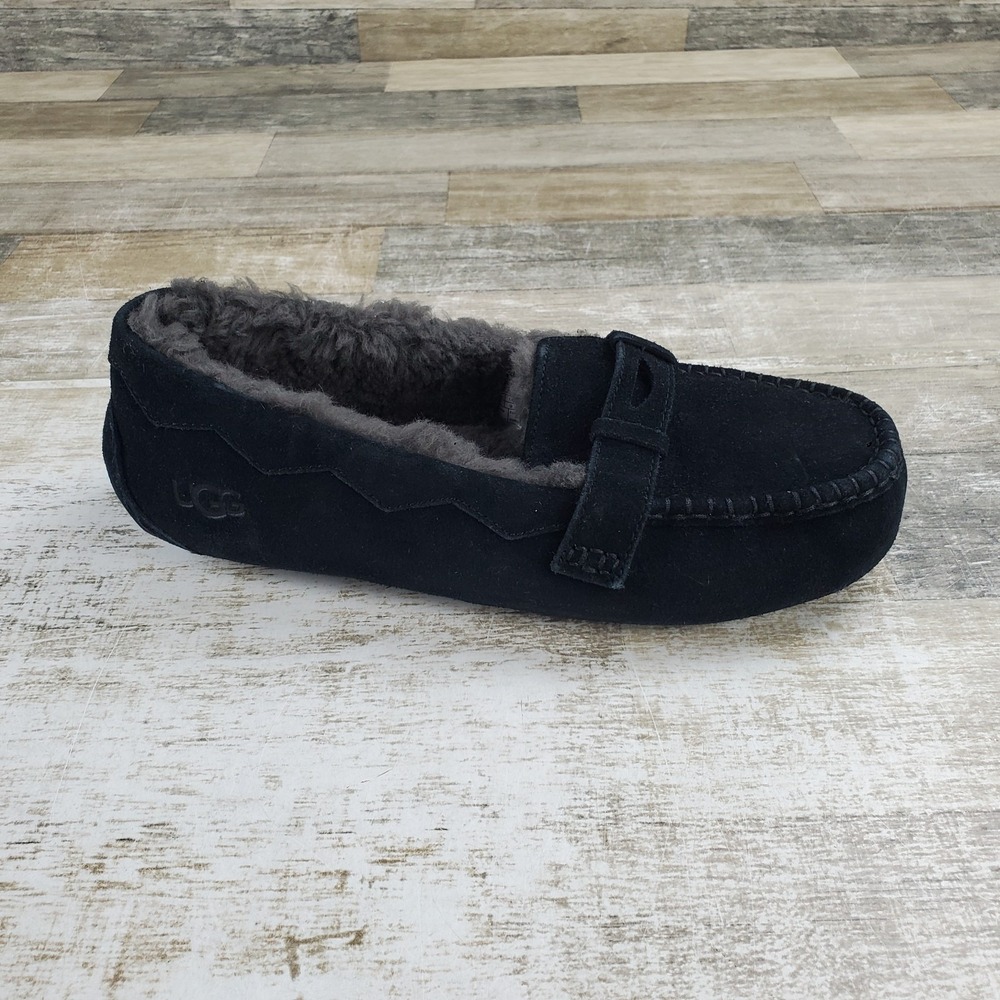 UGG Willow Womens Loafer Shoes Sz 11 Comfort Black Suede Lined Slip On Moc Toe